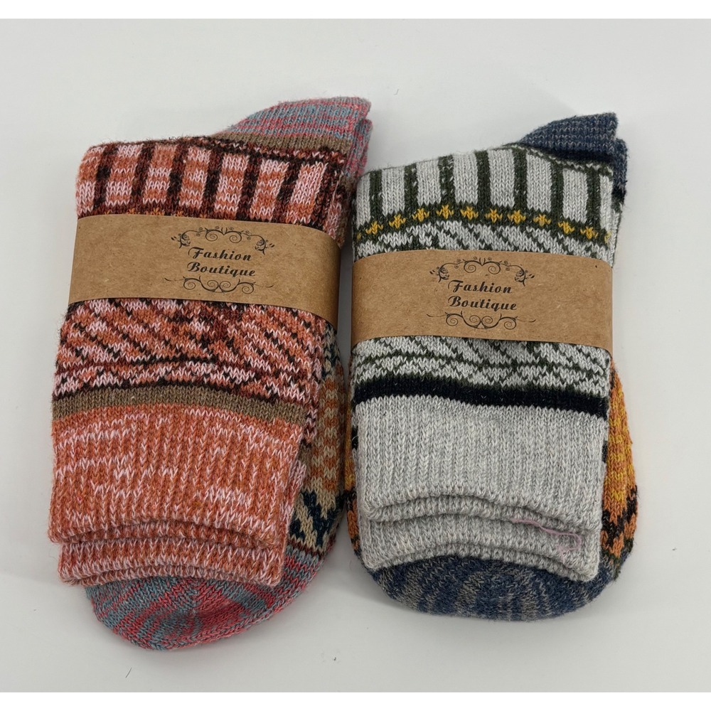 Fashion Boutique Womens Crew Socks Multicolor Wool Blend Fair Isle 2 Pack Lot